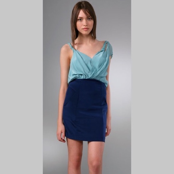 Blue Colourblock Braided Strap Silk Dress XS - Picture 2 of 5